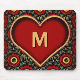  rood  monogram Heart Mousepad Muismat