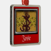 rood monogram J Metalen Ornament (Rechts)