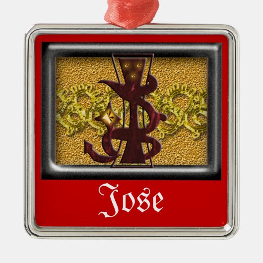 rood monogram J Metalen Ornament (Voorkant)