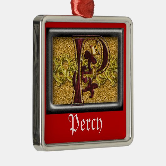 rood monogram P Metalen Ornament (Rechts)