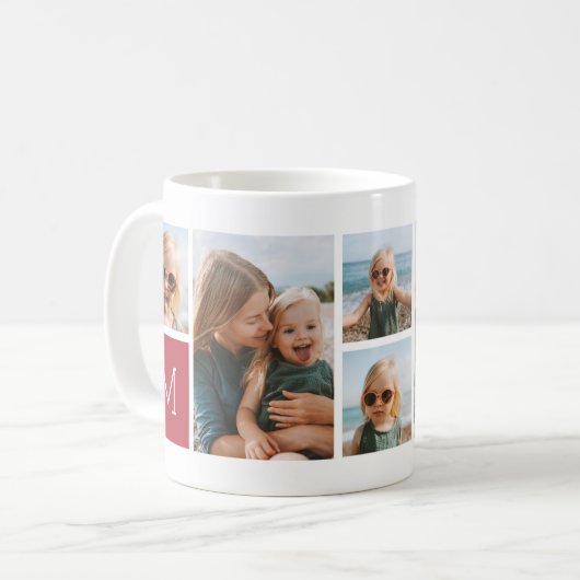 Rood | Monogram raster Foto Collage Koffiemok (Voorkant links)