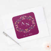 Rood  Monogram Schattige Kleurrijke Bloemenbruilof Vierkante Sticker (Envelop)