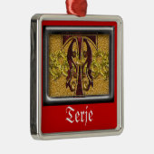 rood monogram T Metalen Ornament (Rechts)