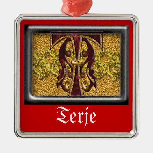rood monogram T Metalen Ornament (Voorkant)