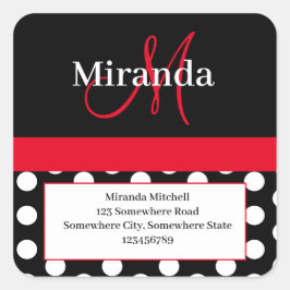 Rood Monogram Wit Polka Dot Retouradres Vierkante Sticker
