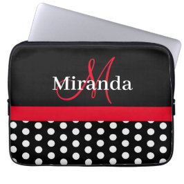 Rood Monogram Zwart Wit Polka Dot Laptop Sleeve