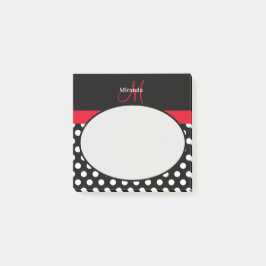 Rood Monogram Zwart Wit Polka Dot Post-it® Notes