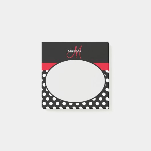 Rood Monogram Zwart Wit Polka Dot Post-it® Notes (Voorkant)
