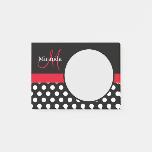 Rood Monogram Zwart Wit Polka Dot Post-it® Notes (Voorkant)