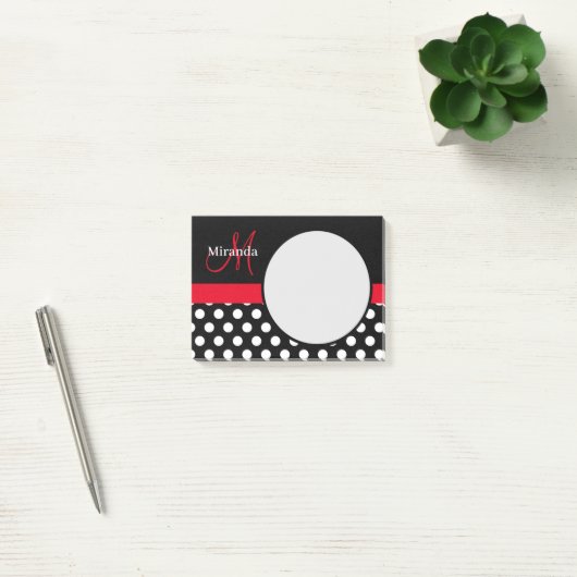 Rood Monogram Zwart Wit Polka Dot Post-it® Notes (Kantoor)