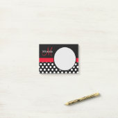 Rood Monogram Zwart Wit Polka Dot Post-it® Notes (Op bureau)