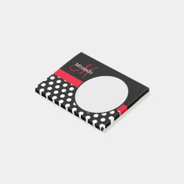 Rood Monogram Zwart Wit Polka Dot Post-it® Notes