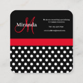 Rood Monogram Zwart Wit Polka Dot Vierkante Visitekaartje (Achterkant)