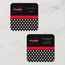 Rood Monogram Zwart Wit Polka Dot Vierkante Visitekaartje