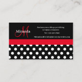 Rood Monogram Zwart Wit Polka Dot Visitekaartje (Achterkant)