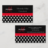 Rood Monogram Zwart Wit Polka Dot Visitekaartje (Voorkant / Achterkant)