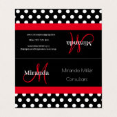 Rood Monogram Zwart Wit Polka Dot Visitekaartje (Buitenkant ongevouwen)