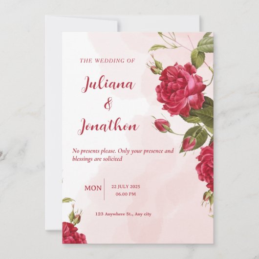 Rood mooie bruiloft uitnodiging (Voorkant)