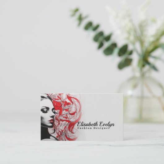 Rood Motief en Plant Silhouet Ornamental g654 Visitekaartje (Staand voorkant)