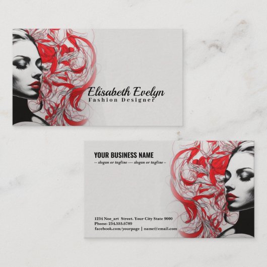 Rood Motief en Plant Silhouet Ornamental g654 Visitekaartje (Voorkant / Achterkant)