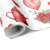 Rood motief met harten voor Valentijnsdag Cadeaupapier (Rol Hoek)