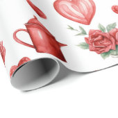 Rood motief met harten voor Valentijnsdag Cadeaupapier (Rol Hoek)