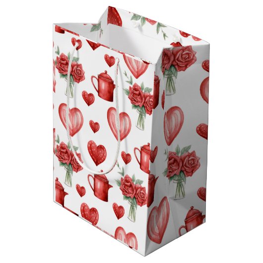 Rood motief met harten voor Valentijnsdag Medium Cadeauzakje (Achterkant Gekanteld)