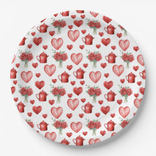 Rood motief met harten voor Valentijnsdag Papieren Bordje