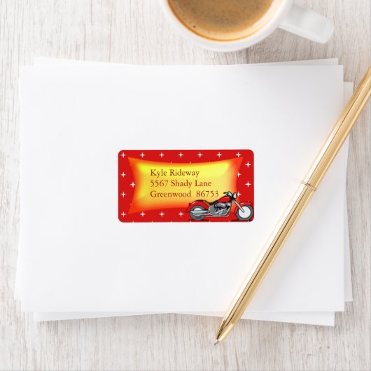 Rood motorfiets adreslabel etiket (Insitu)