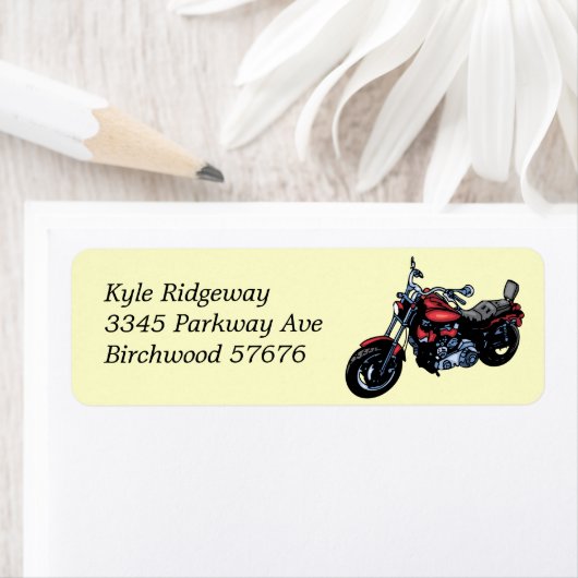 Rood motorfiets retour adres label (Insitu)