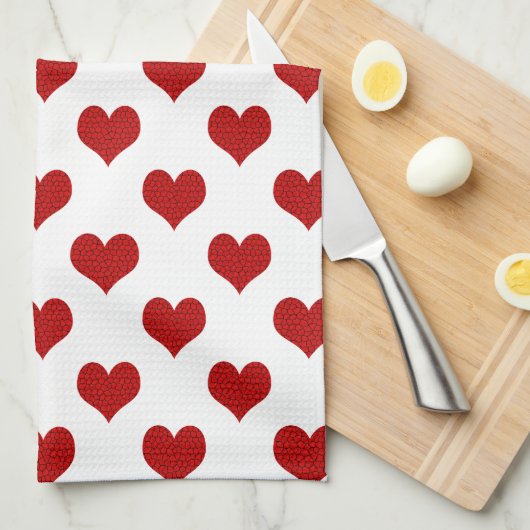 Rood Mozaïek Hartpatroon Theedoek (Quarter Fold)