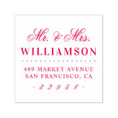 Rood Mr. & Mrs Familienaam Bruiloft Retouradres Zelfinktende Stempel (Design)
