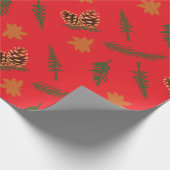 Rood Naadloos inpakpapier: Maple Leaf Pinecone Cadeaupapier (Hoek)