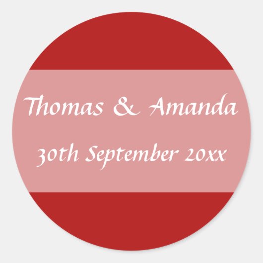 Rood Naam & Datum Envelopzegel Ronde Sticker (Voorkant)