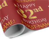Rood, namaakgoud "HAPPY 32e VERJAARDAG" Cadeaupapier (Rol Hoek)