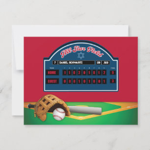 Rood, Navy Baseball Bar Mitzvah Receptie Kaart