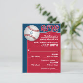 Rood, Navy Baseball Bar Mitzvah RSVP-kaart Kaart (Staand voorkant)
