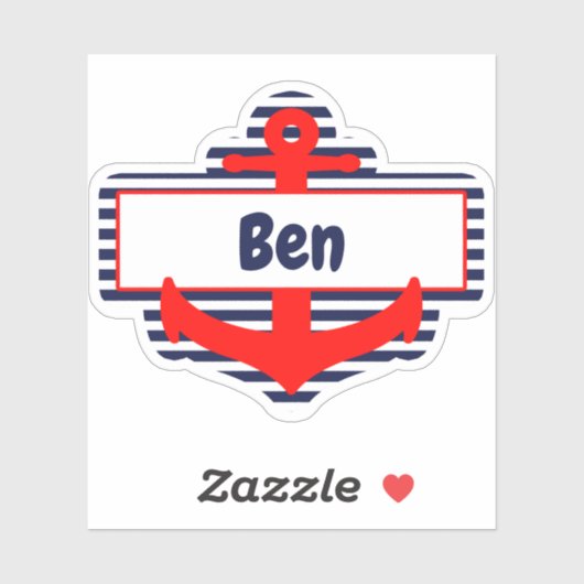 Rood & Navy Blauw Ankernaam Sticker voor School (Vel)
