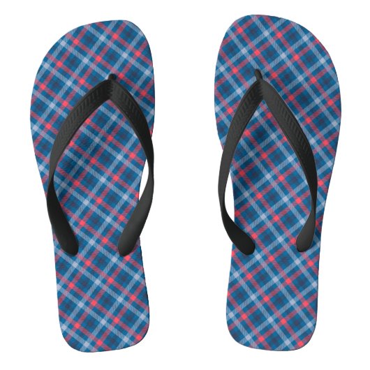 Rood Navy Blauw Lichtblauw Geruit Tartan Plaid  Teenslippers (Voetbed)