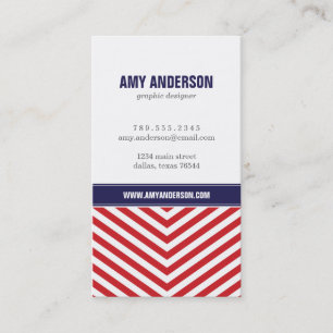 Rood & Navy Blauw Moderne Chevron Stripes Visitekaartje
