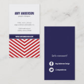 Rood & Navy Blauw Moderne Chevron Stripes Visitekaartje (Voorkant / Achterkant)