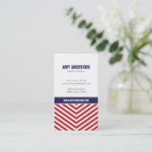 Rood & Navy Blauw Moderne Chevron Stripes Visitekaartje (Staand voorkant)