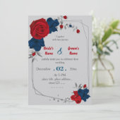Rood & Navy Bloemen Geometrische bruiloft Kaart (Staand voorkant)