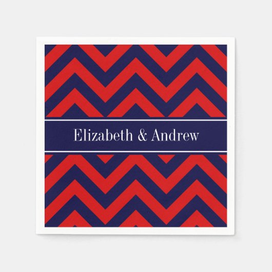 Rood, Navy Blue LG Chevron Navy Blue Name Monogram Servetten (Voorkant)