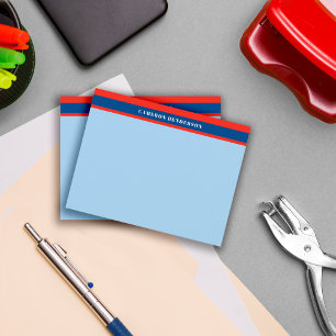 Rood Navy Lichtblauw Strepen Voeg Jouw naam toe Notitiekaartje