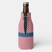 Rood & Navy Stripes Nautisch Anker Monogram Flesjeskoeler (Fles Achterkant)