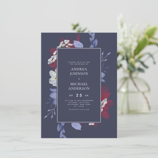 Rood & Navy Waterverf Bloemen Eenvoudige donkere b Kaart (Staand voorkant)