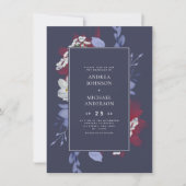 Rood & Navy Waterverf Bloemen Eenvoudige donkere b Kaart (Voorkant)