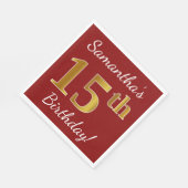 Rood, Nep Goud 15e Verjaardag + Aangepaste Naam Servetten (Hoek)