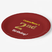 Rood, Nep Goud 2de Verjaardag + Eigen Naam Papieren Bordje (Gekanteld)